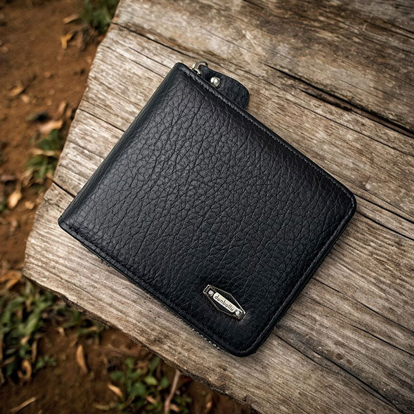 Dunbollu Premium Gold Zip Wallet for Men & Women – 6 Card Slots, Coin Pocket & Cash Compartment | Premium Leather Wallet - Black